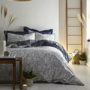 Image of Appletree Loft Matches Print Reversible 100% Cotton Duvet Cover Set, Ink Blue, Single