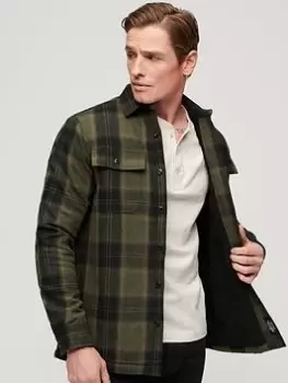 Image of Superdry Wool Blend Miller Overshirt - Dark Green, Dark Green, Size L, Men