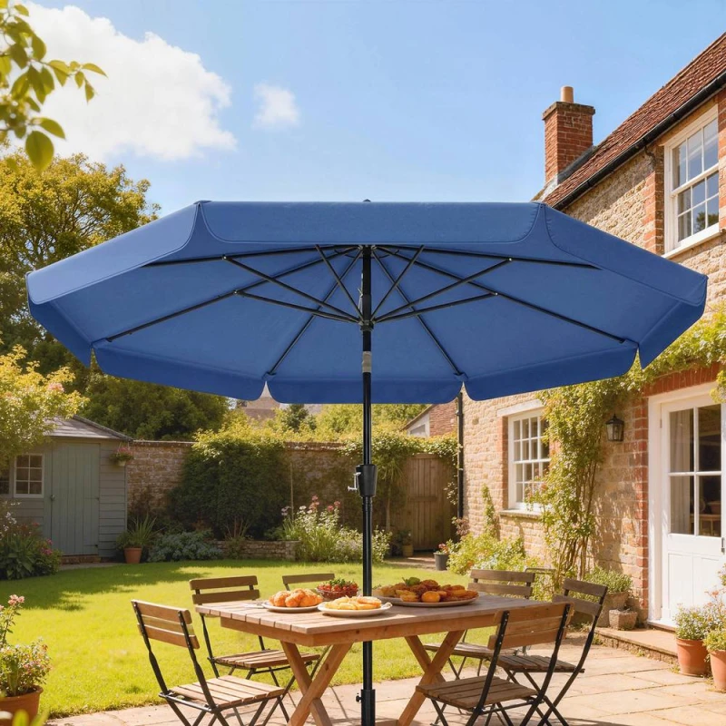 Image of OUTSUNNY 3m Garden Parasol with Tilt & Crank, UPF30+ Outdoor Table Umbrella in Dark Blue Size: 3m Dark Blue Unisex 3m