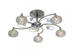 Image of Flush Ceiling 5 Light Satin Nickel, Crystal