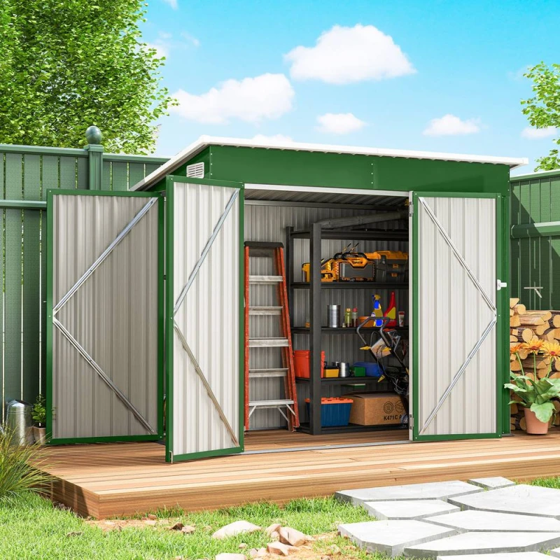 Image of Outsunny Outdoor Storage Shed, 7.5 x 4.3ft Metal Garden Shed, Green 84H-582V00GN