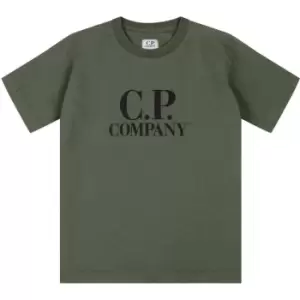 Image of CP COMPANY BoyS Goggle Logo T Shirt - Green