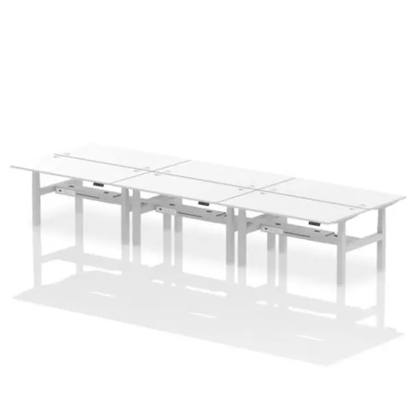 Image of Air Air Back-to-Back 1600 x 800mm Height Adjustable 6 Person Bench Desk White Top with Cable Ports Silver Frame HASCP6P16800WHTS