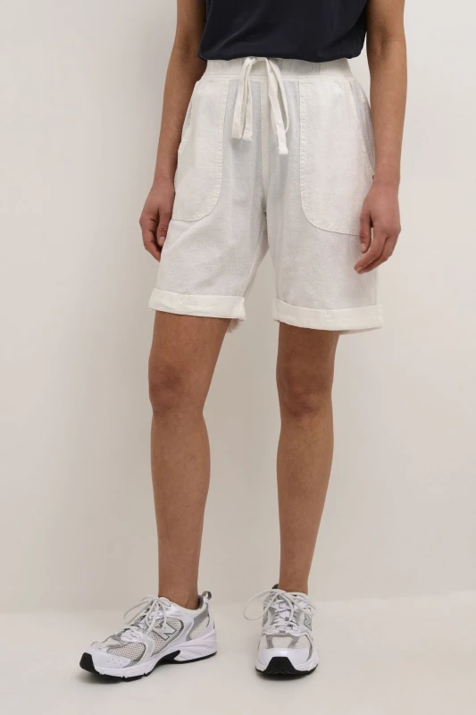 Image of Kaffe Womens Naya Elastic Waist Casual Shorts in Cool White Size: 10 Cool White Female 10