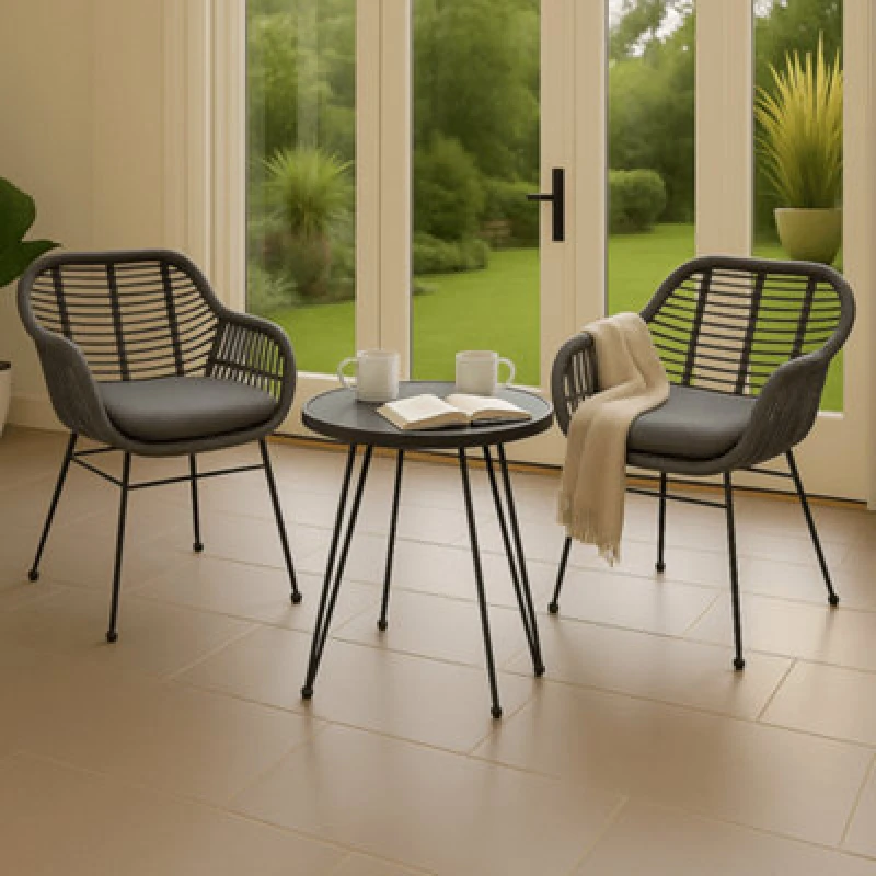 Image of Home Republic Rattan Garden Furniture Set With Chairs And Table Black 3 Piece
