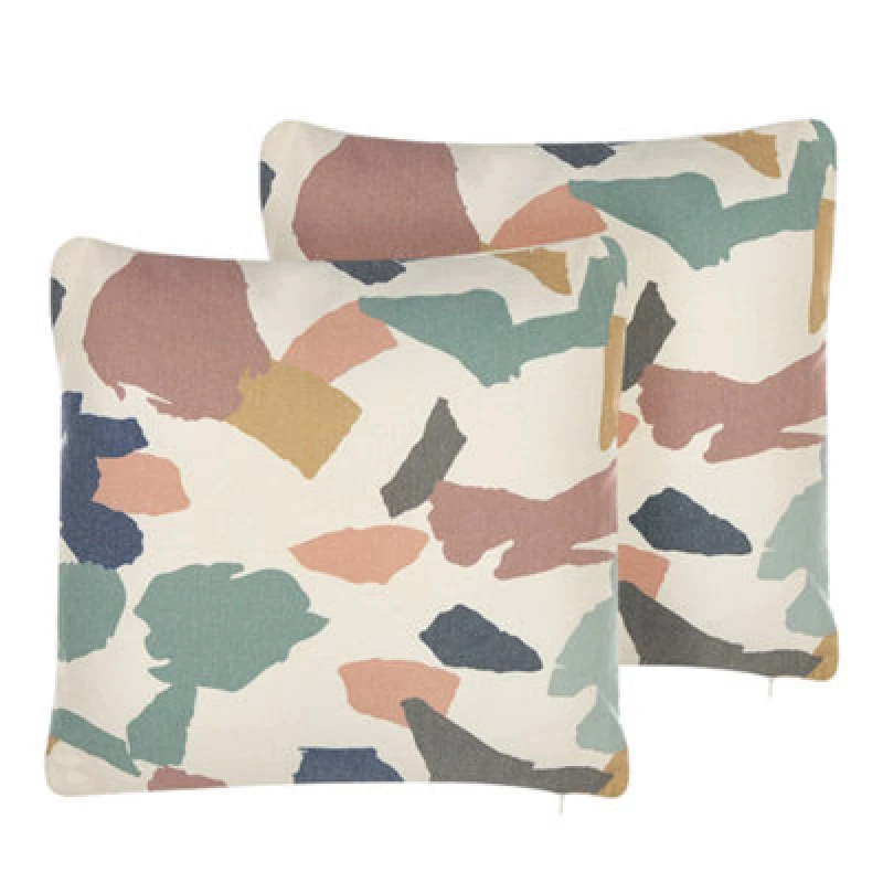 Image of Beliani Set Of 2 Decorative Cushions Fothergilla 45 X 45cm Multicolour Abstract Pattern