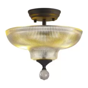 Image of Luminosa Talisa 2 Light Semi Flush Ceiling Lamp E27 With Round 30cm Glass Shade Graphite, Clear
