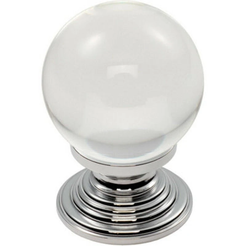 Image of Loops Crystal Ball Cupboard Door Knob 30mm Diameter Clear Translucent & Chrome Multi unisex