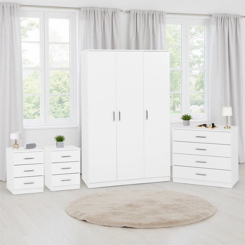 Image of Seconique Dakota 3 Door Wardrobe Bedroom Set - White