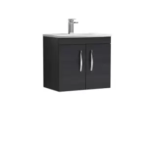 Image of Nuie Athena 600 Wall Hung 2-door Vanity & Curved Basin - Black Woodgrain