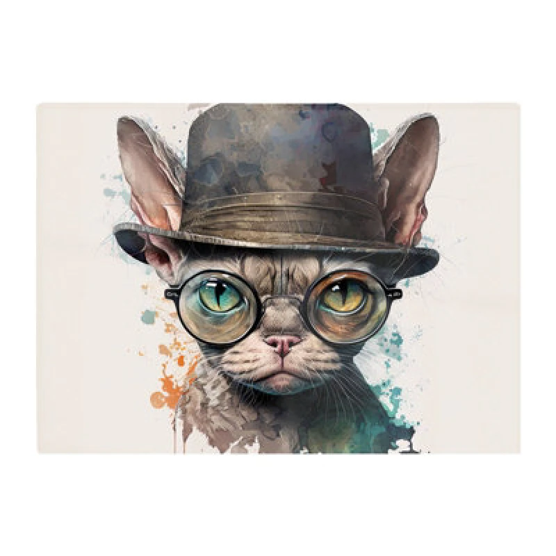 Image of Warren Reed Designer Devon Rex Cat With Glasses Splashart Chopping Board