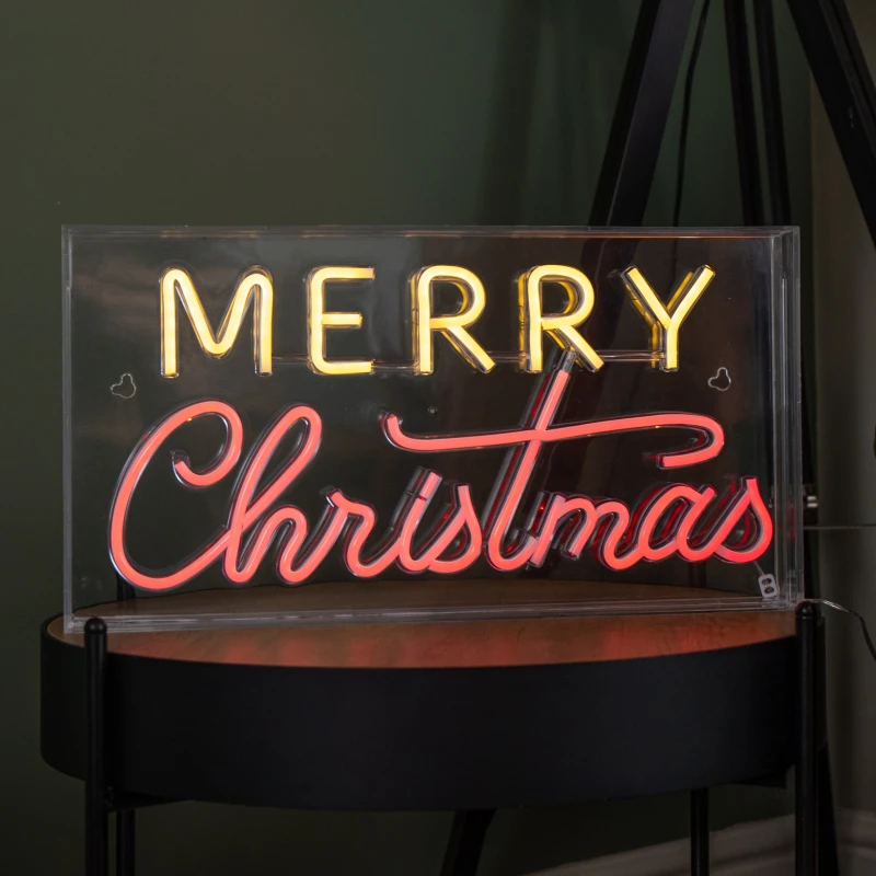 Image of 43cm Light up Merry Christmas Neon Flex Sign in Warm White and Red