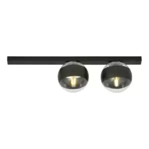 Image of Emibig Fit Black Globe Ceiling Light with Clear,Black Glass Shades, 2x E14