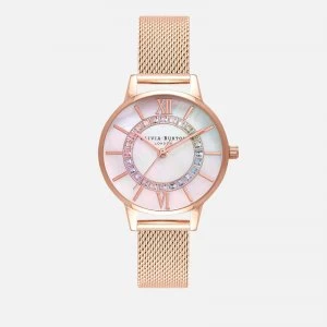 Image of Olivia Burton Womens Wonderland Rainbow Mesh Watch - Rose Gold