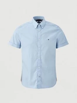 Image of Tommy Hilfiger Slim Fine Twill Short Sleeve Shirt - Baby Blue, Baby Blue, Size L, Men