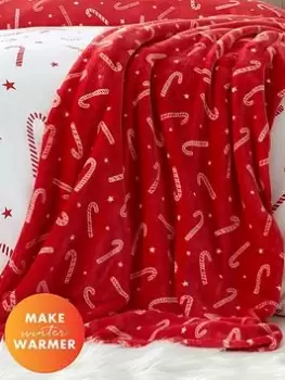 Image of Catherine Lansfield Christmas Candy Cane Throw