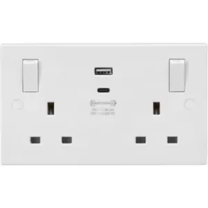 Image of Knightsbridge - 13A 2G Switched socket with outboard rockers and dual usb (a+c) QC18W / usb-pd 45W - SN9003