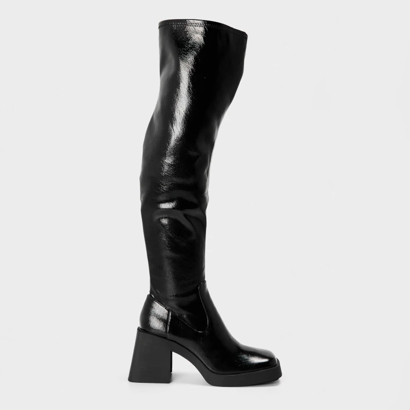Image of Steve Madden Womens Kolby Knee High Boots Black Patent female 3 (36)