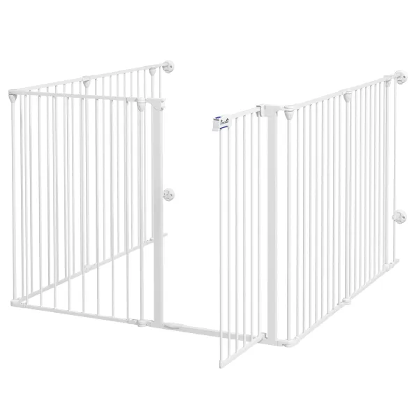 Image of PawHut Dog Playpen, Foldable Dog Pen, Metal Rabbit Run, Pet Crate Fence with Door for Indoor and Outdoor, 90H x 123L x 102Wcm, White