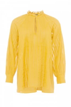 Image of French Connection Moala Cotton Flared Top Mustard Yellow