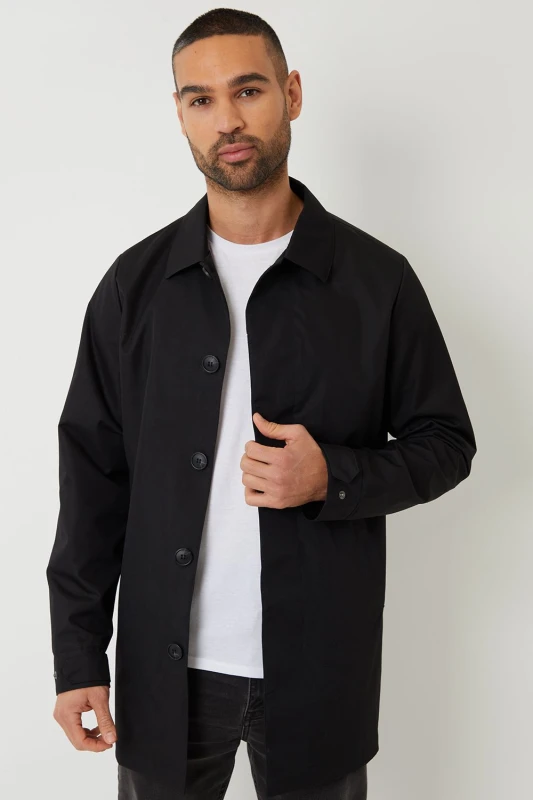 Image of Threadbare Threadbare Men 'Gretna' Showerproof Longline Tailored Mac in Black Size: Medium Black M Male 7625915145740