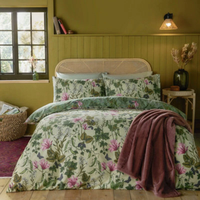 Image of Furn. Mystic Berry Floral Reversible Duvet Cover Set, Green, Super King