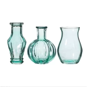 Image of Recycled Glass Vintage Bud Vase Pale Blue Set 3