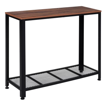 Image of HOMCOM 2-Tier Console Table Side/End Table w/ Bottom Mesh Shelf Rectangular Adjustable Feet For Living Room Entryway Hallway Brown Black AOSOM UK