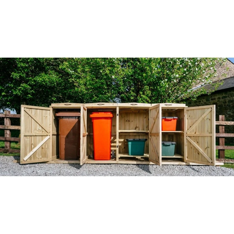 Image of Buttercup Farm Chatburn Bin Store, Fits 2x 180L/240L Wheelie Bins & 4x Boxes in Brown Brown Unisex