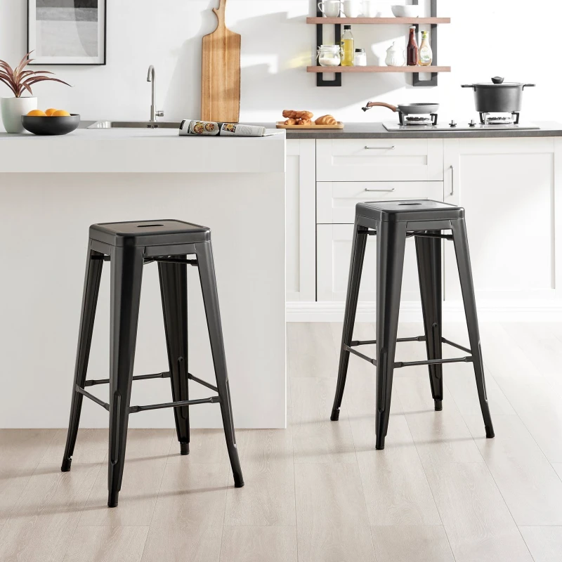Image of FurnitureboxUK FurnitureboxUK Set of 2 Colton 'Tolix' Style Metal Stackable Retro Industrial Bar Stools in Black One Size Unisex 5056542692482