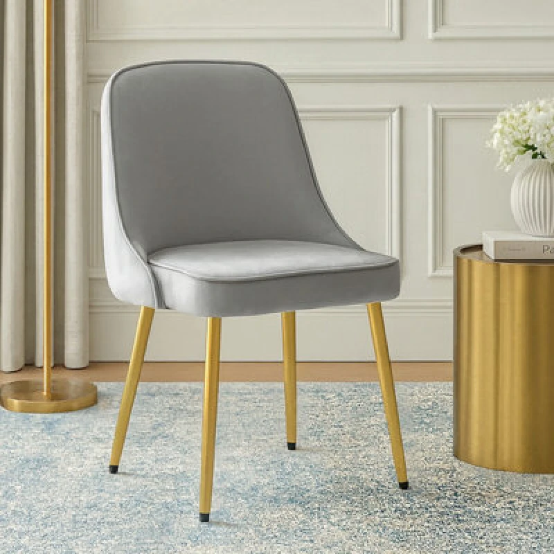 Image of Orsina Grey Velvet Dining Chair, Mid-Century Modern Grey And Gold Velvet Dining Chairs, Luxury Dining Chair