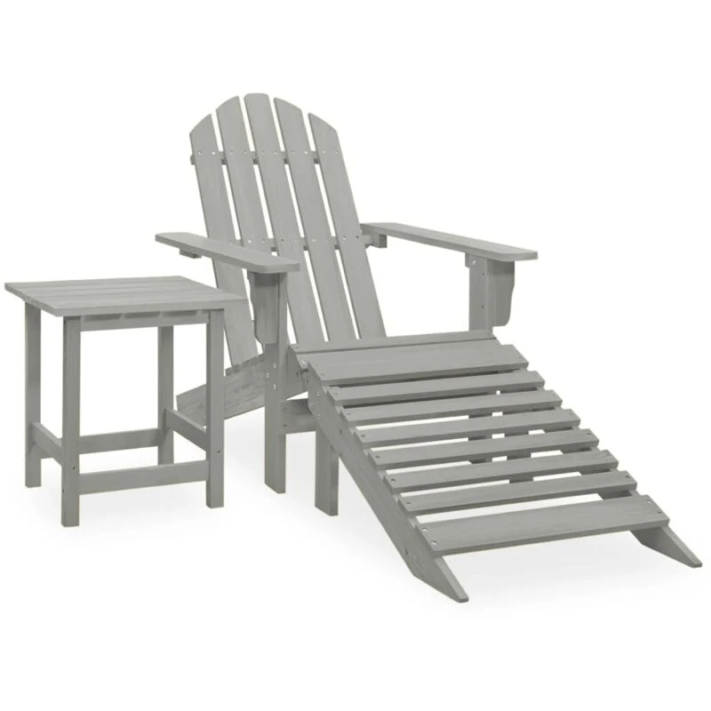Image of MINKUROW Garden Adirondack Chair with Ottoman&Table Solid Fir Wood Grey vidaXL YX315930