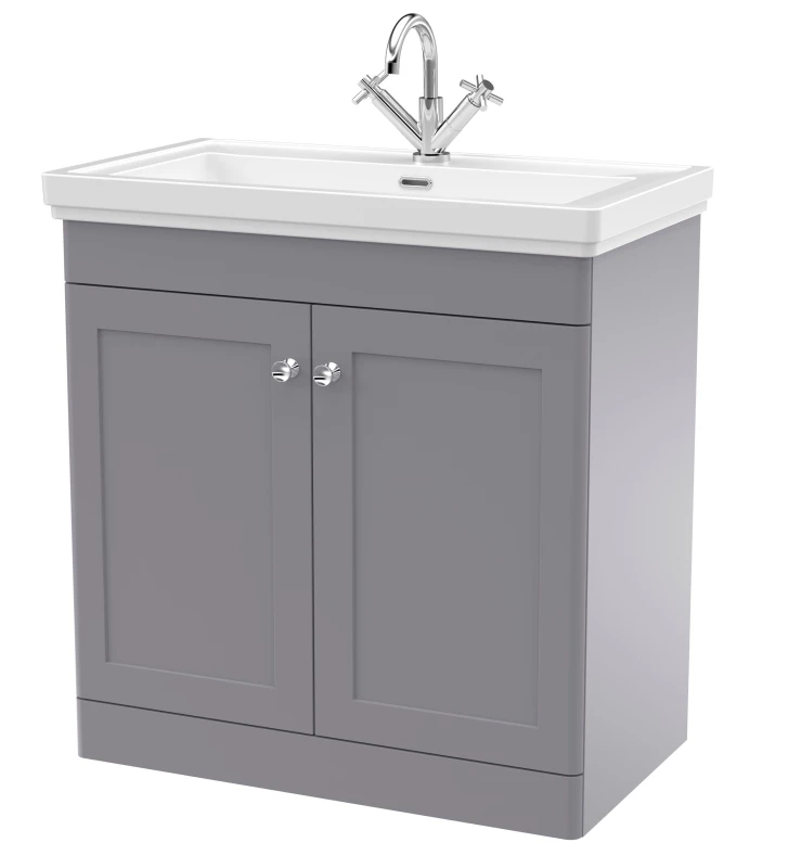 Image of Balterley Floor Standing 2 Door Vanity Unit 1 Tap Hole Fireclay Basin 80cm Grey Grey