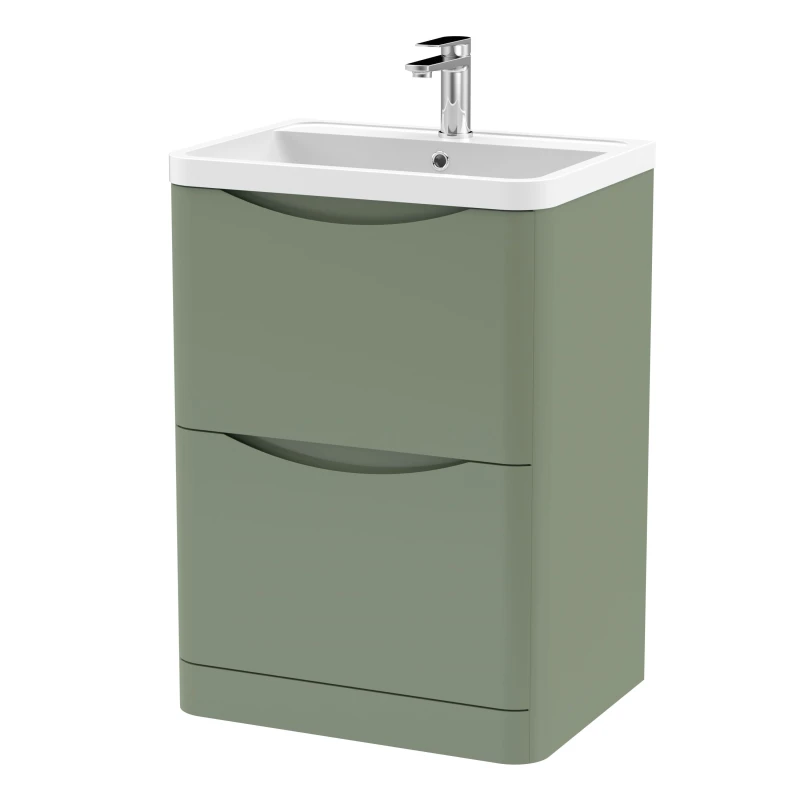 Image of Balterley Floor Standing 2 Drawer Vanity Basin Unit Polymarble Basin Green 600mm Green