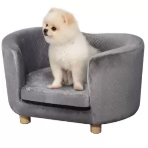 Image of Pawhut Pet Sofa Couch Dog Bed Cat Lounger With Wooden Legs Removable Cushion - Grey