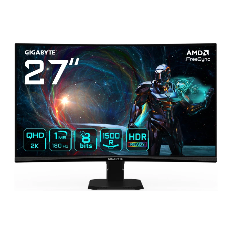 Image of Gigabyte Gigabyte GS27QCA 27" Quad HD Curved Gaming Monitor - 2560 x 1440, 180Hz, 1ms, 250 cd/m², FreeSync, HDR Ready, HDMI 2.0, Displayport 1.4 GS27Q