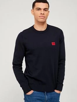 Image of HUGO San Cassius Knitted Jumper - Navy, Size S, Men