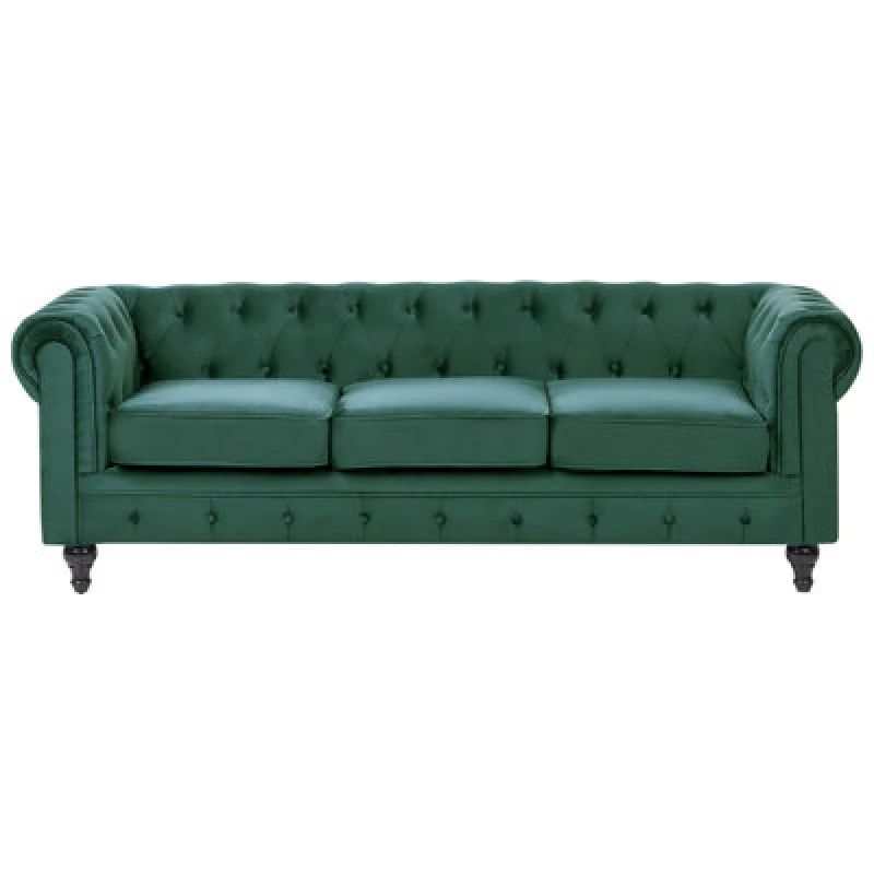 Image of Beliani Sofa 3 Seater Chesterfield Velvet Emerald Green