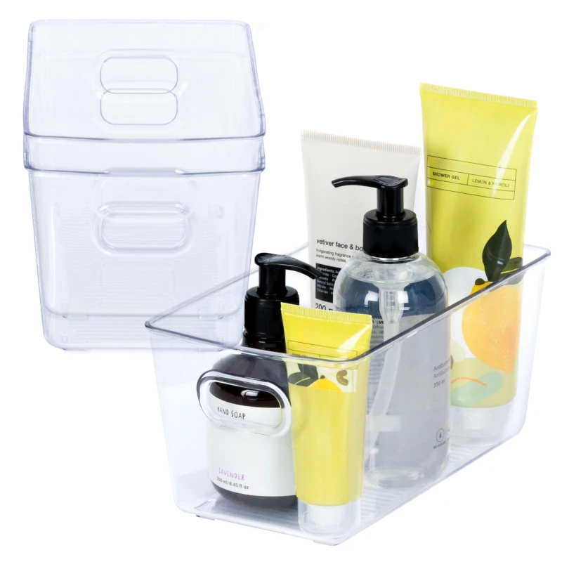 Image of LIVIVO Set of 3 Clear Plastic Storage Tubs with Handles Clear