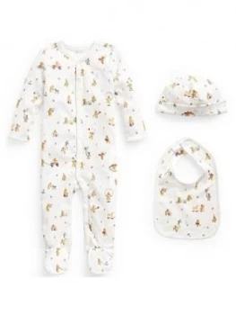 Image of Ralph Lauren Baby Unisex Bear Print All In One, Hat And Bib - Grey