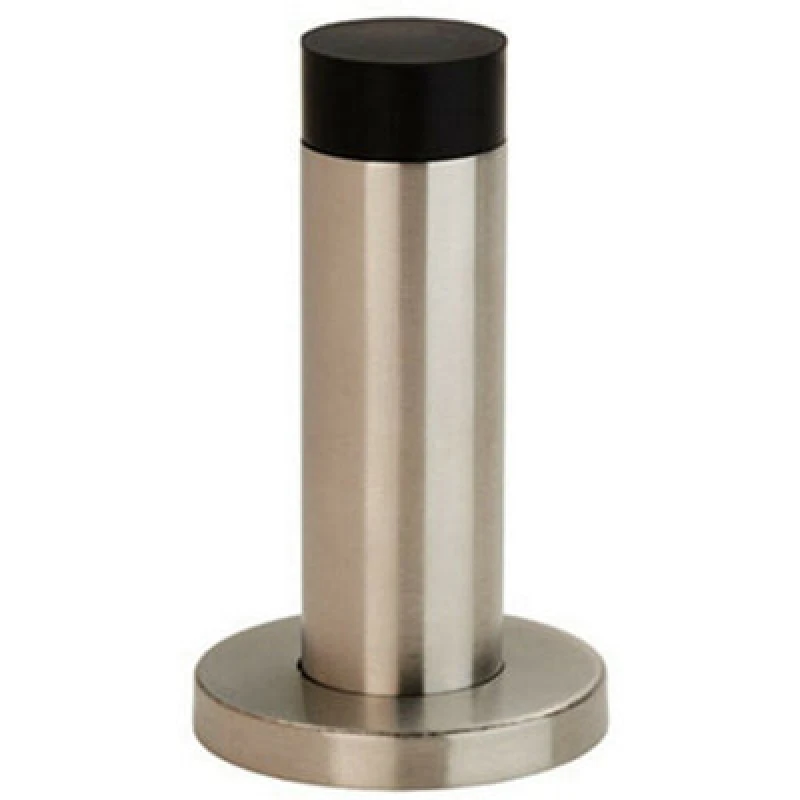 Image of Loops Wall Mounted Doorstop Cylinder on Rose Rubber Tip 76 x 22mm Satin Steel Metallics