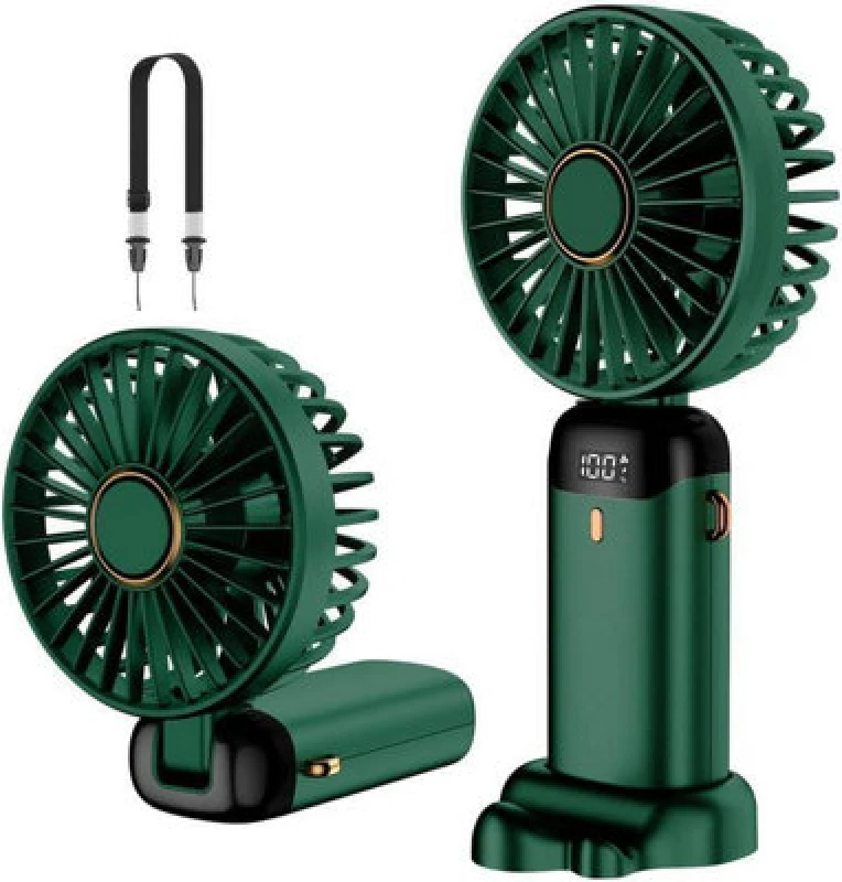 Image of Dyzi Green Compact 2-In-1 Portable Travel Mini Handheld Desk Table Fan Usb-C Rechargeable