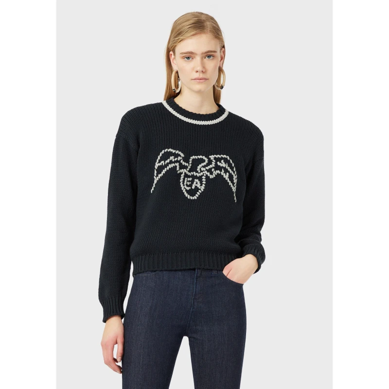 Image of Emporio Armani Eagle Knitted Jumper - Blue Blue 4