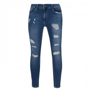 Image of 11 Degrees Ripped Skinny Mens Jeans - Mid Blue