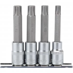 Image of Draper 4 Piece 1/2" Drive Ribe Socket Bit Set 1/2" 100mm
