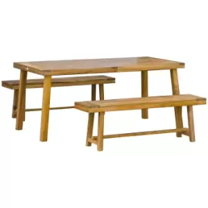 Image of Outsunny 3 Pieces Garden Dining Set, Outdoor 4 Seater Acacia Wood Table and Loveseats, Natural Wood Finish