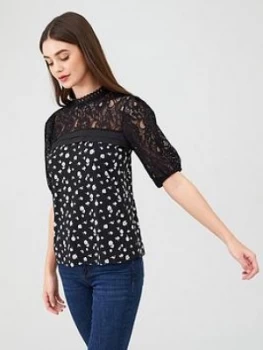 Image of Oasis Merci Lace Pintuck Top - Multi/Black, Multi Black, Size S, Women