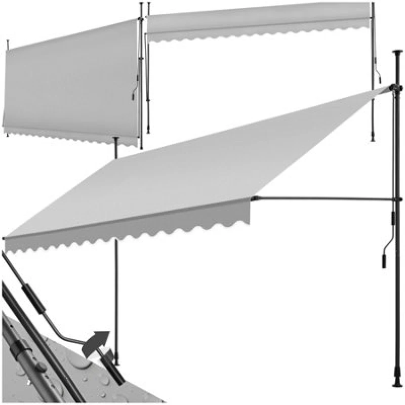 Image of Tectake Awning With Hand Crank - Pressure Fitted , Height Adjustable 400 X 180 Cm - Light Grey