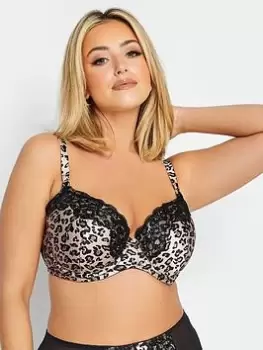 Image of Yours Yours Leah Leopard Satin T Shirt Bra, Natural, Size 48Dd, Women