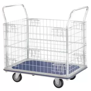 Image of Steel platform trolley with chrome plated mesh panels - capacity 220kg